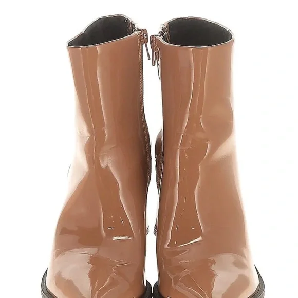 Bp tan patent half boot size 4.5 glossy ankle boots vegan leather chunky heel - Picture 3 of 5